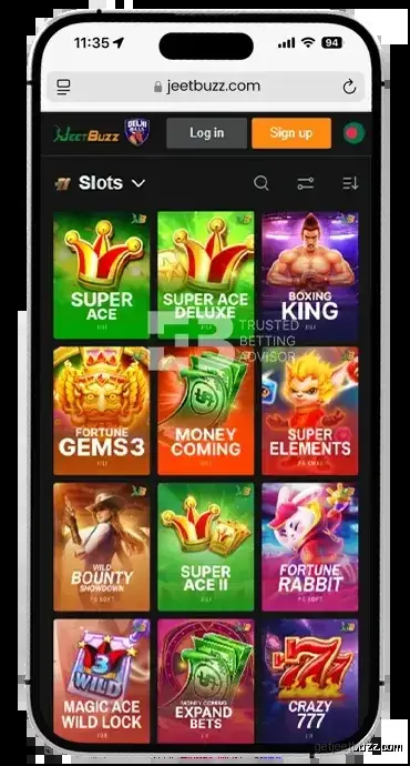 JeetBuzz iOS app slots lobby on iPhone