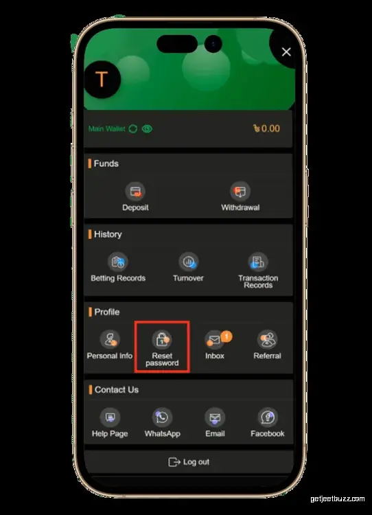 JeetBuzz account security settings panel